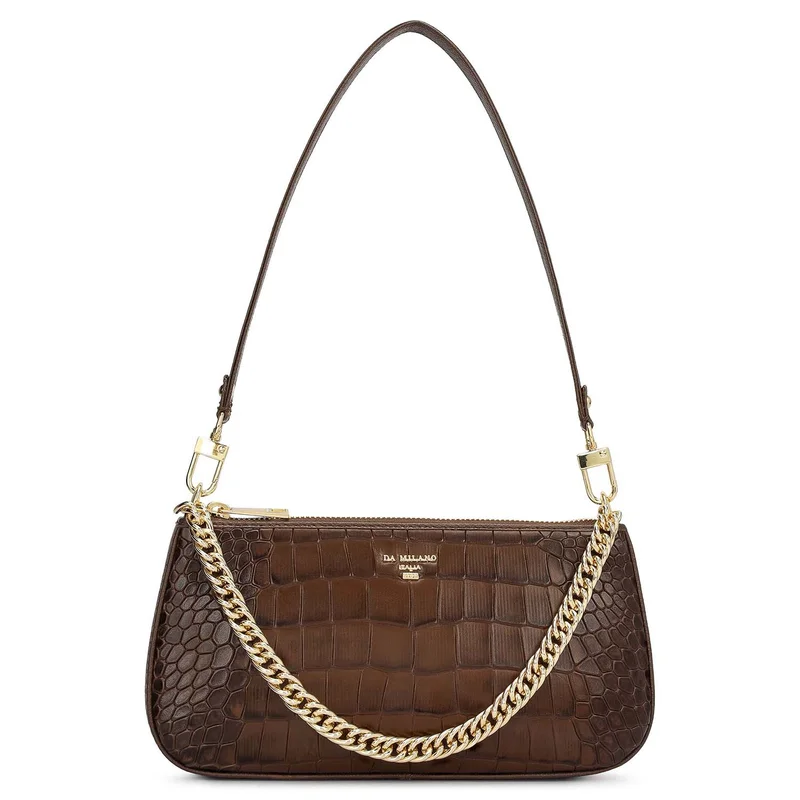 دا ميلانو حقيبة جلد تمساح صغيرة بنمط الباجيت - لون الجوز